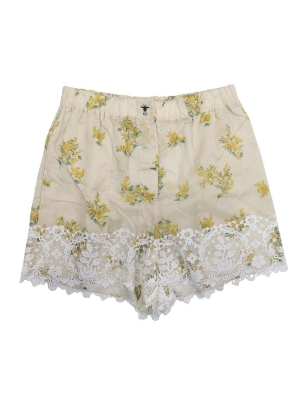 Dior Floral Shorts Crochet Lace Mimosa Bee Embroidery 36 Beige